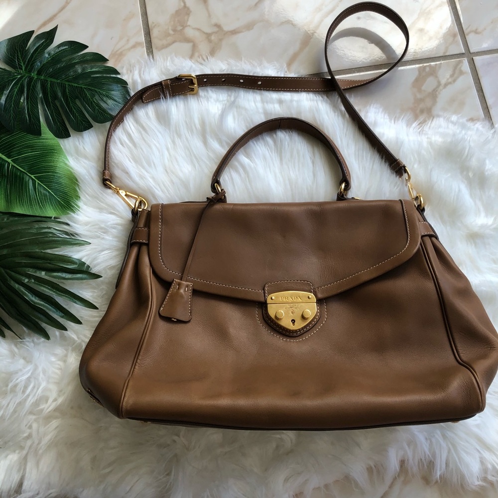 Brown Leather Prada Tote Bag